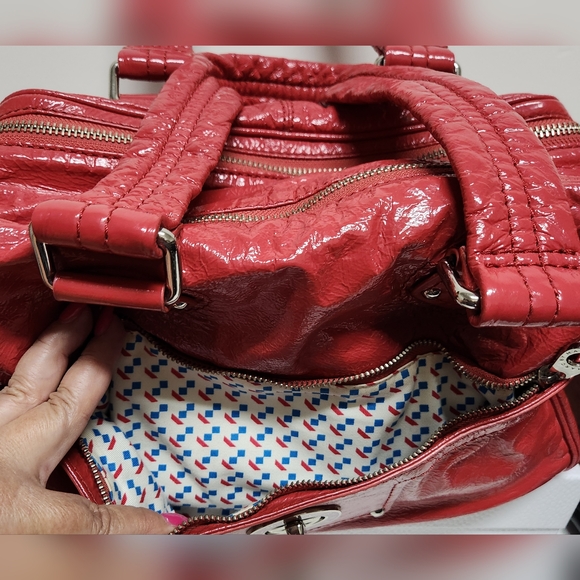 MARC BY MARC JACOBS Double Zip Top Patent Leather Satchel in Coral Red - Picture 9 of 16